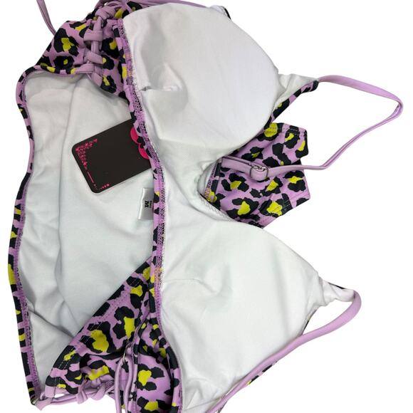 New Shekini Purple Black Leopard Print High Waist Scoop Neck 2 Pc Set Swimsuit M - Picture 10 of 11